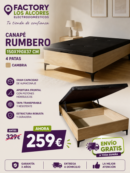 Canapé Madera Rumbero 4 Patas Cambria 150X190X37 Cm
