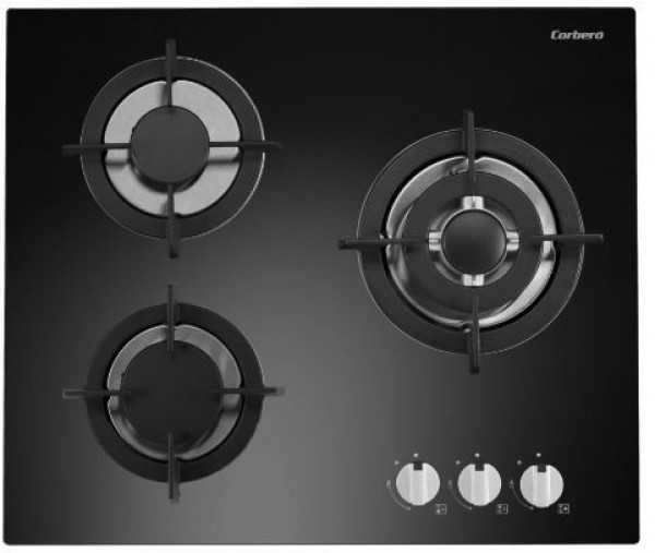 Encimera Corbero CPCGY2303N 3 fuegos cristal negro