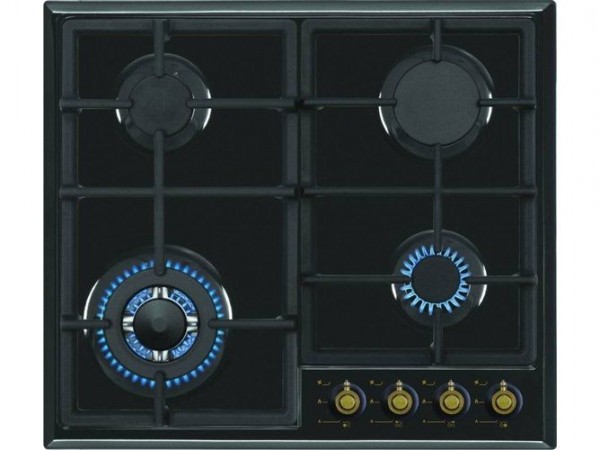 Placa Vitrokitchen EN63RB 60cm Gas Butano 4 Fuegos con Wok y Diseño Rústico Negro