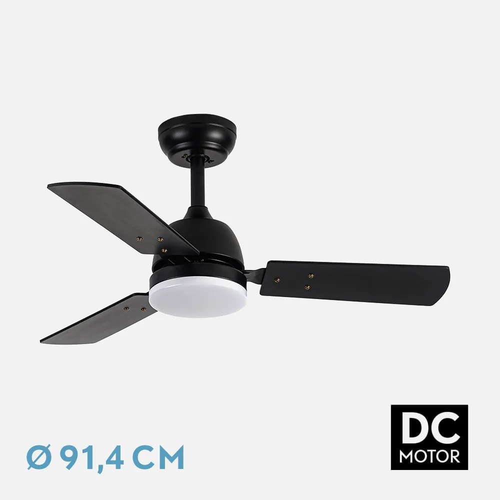 Ventilad Dc Portico 20w Negro 3aspas Negro/gris 6vel. 3000k,4000k,6500k 2350lm Remoto, Mem