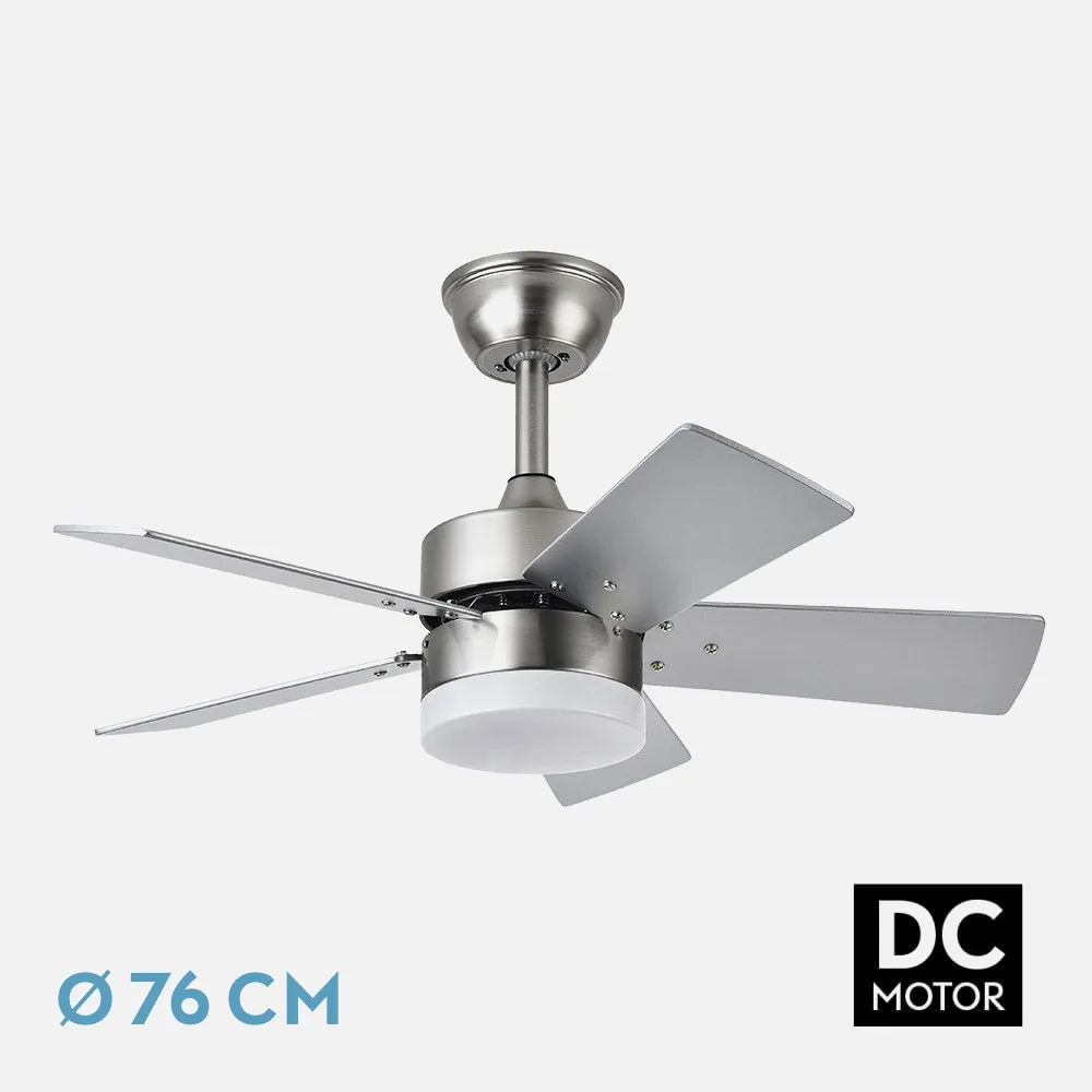 Ventilador DC Marta Níquel LED 76 cm 5 Aspas Reversibles con Mando