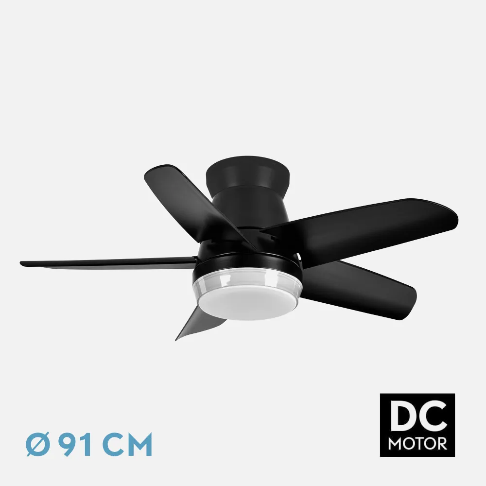 Ventilador Dc Neutron 24w 2400lm Negro 5 Aspas 91d 3000k,4500k,6000k, Remoto+temporizador+