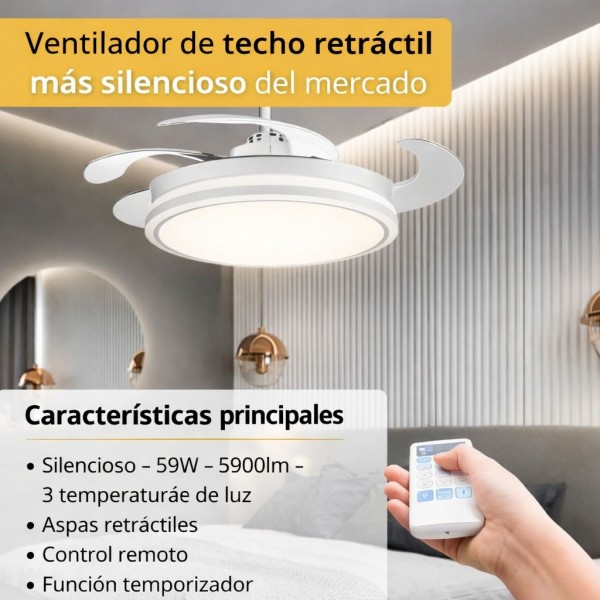 Ventilador Dc Guerrero 44w Blanco 4asp 107d 4900lm 3500-4000-6500k Remoto Y Temporizador