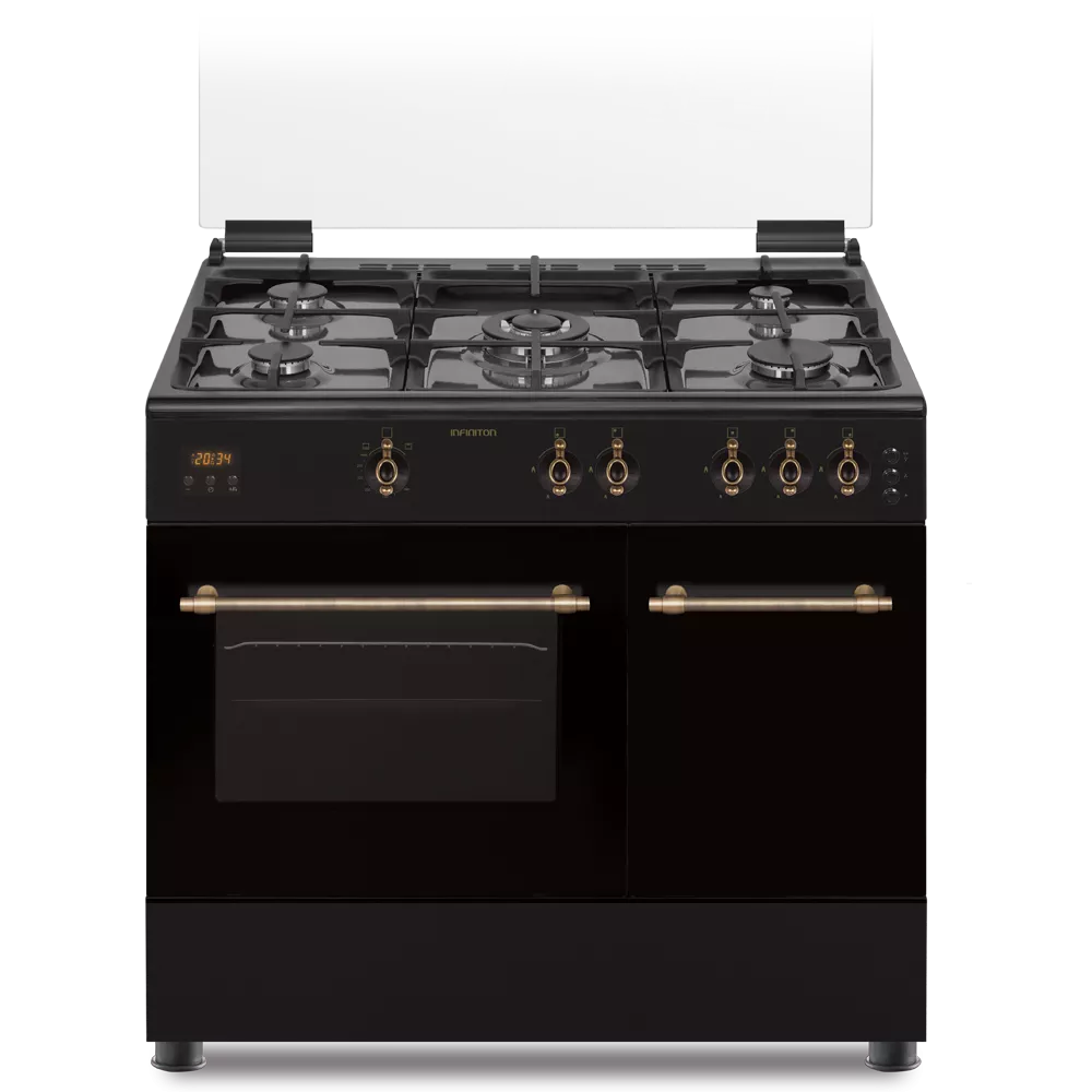 Cocina rustica negra con horno INFINITON CCRST90EPH  5 fuegos Portabombona