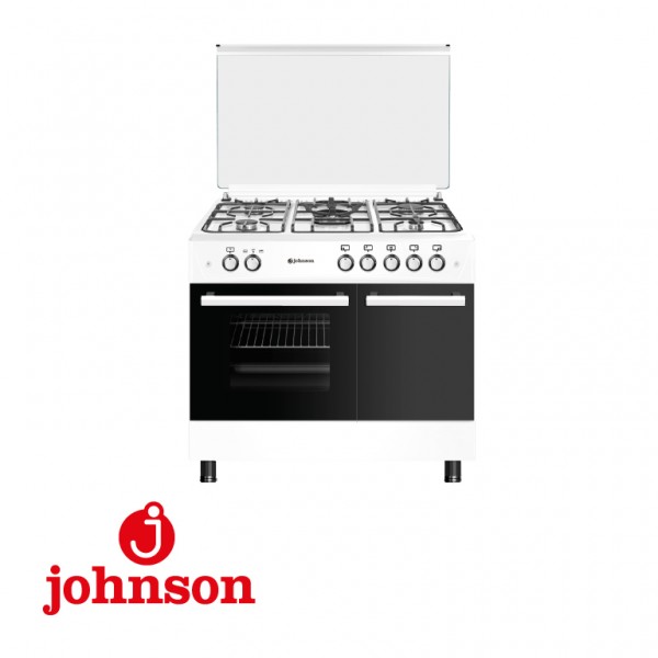 Cocina de Gas Johnson COCI90PBB Blanca con Horno 90cm 5 Fuegos