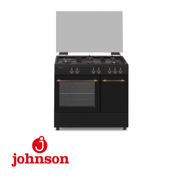 Cocina de gas Johnson COCI90PBRN con Horno y Portabombona 90cm Rustica Negra