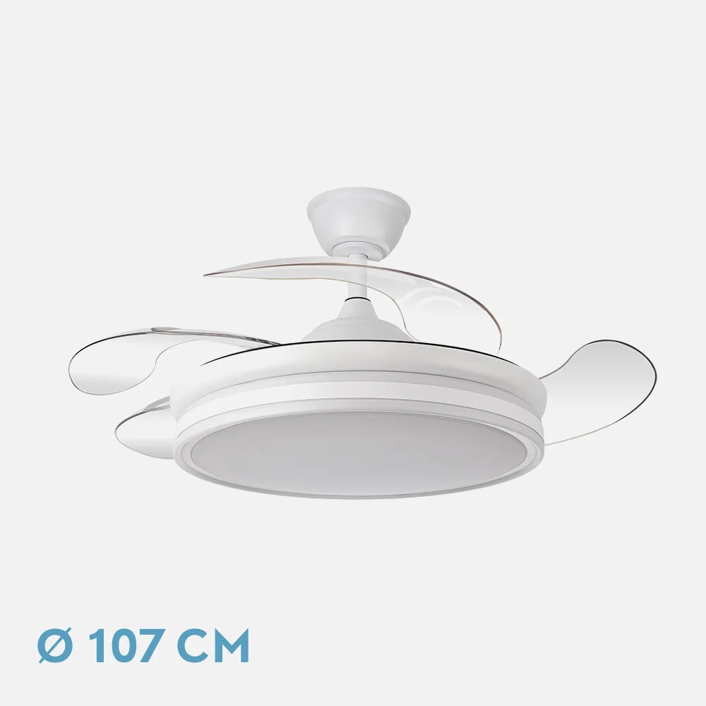 Ventilador DC Bayomo Blanco 59W LED 6980Lm 107cm con Mando, Temporizador y 6 Velocidades
