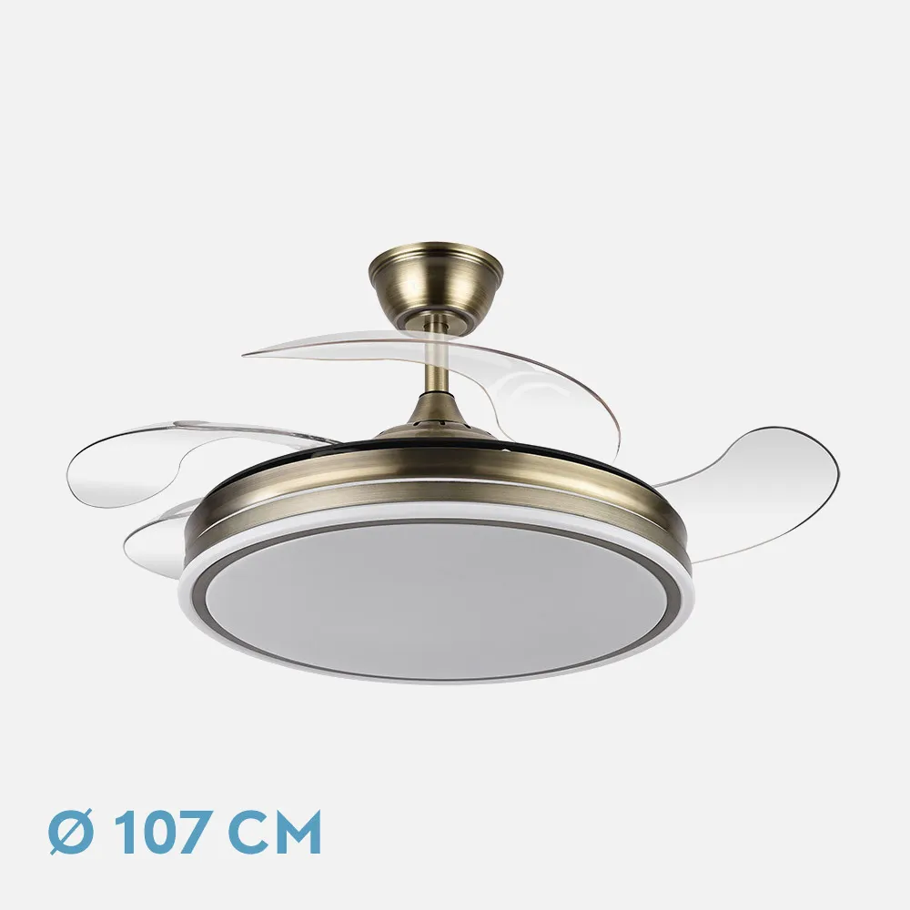 Ventilador DC Bayomo Cuero 59W LED 6980Lm 107cm con Mando, Temporizador y 6 Velocidades