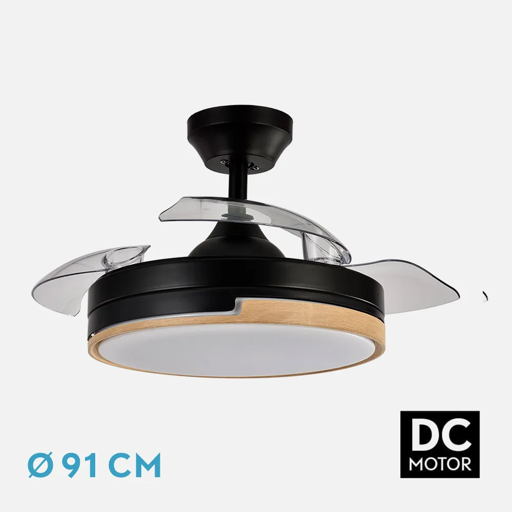 Ventilador Dc 48w Olimpia Negro/madera 3aspas 91d 4800 Lm 6vel 3000k,4500k,6000k, remoto+t