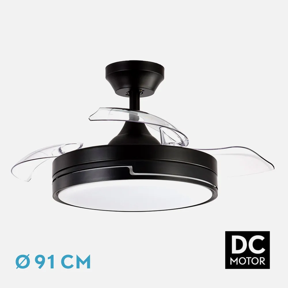 Ventilador Dc 48w Olimpia Negro 3aspas 91d 4800lm 6vel 3000k,4500k,6000k, Remoto+temporiza