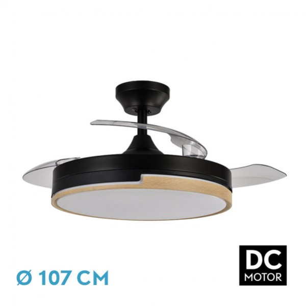Ventilador de Techo Dc 72w Olimpia Negro/madera 3aspas 107d 6vel. 7200lm 3000-4500-6000k