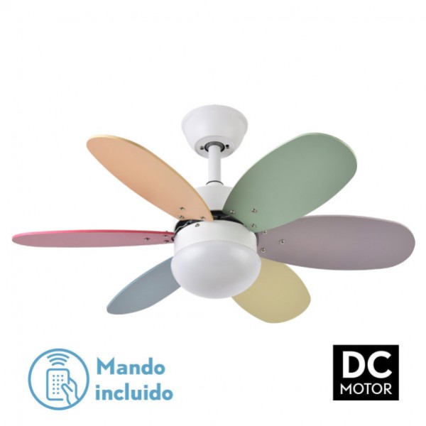 Ventilador Dc Alves 2xe27 Blanco 6 Aspas Rev Pastel/Intenso 41x85d 