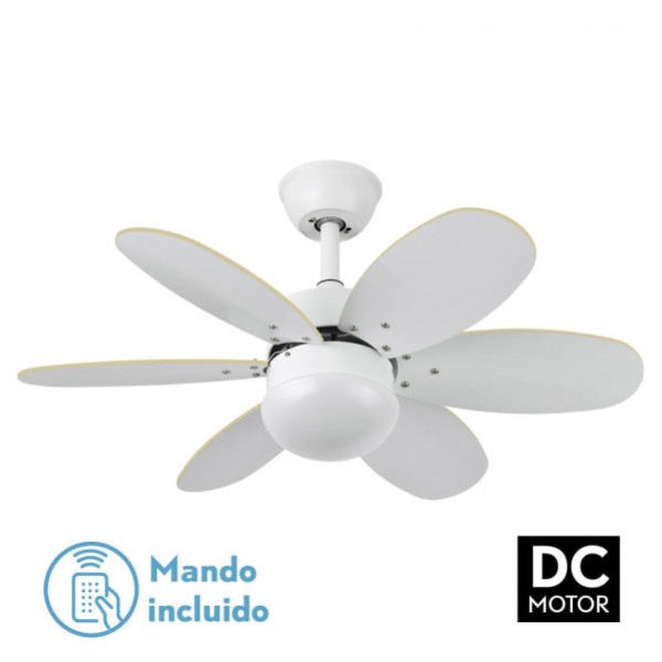 Ventilador Dc Alves 2xe27 Blanco Con 6 Aspas Rev Blanco/haya 41x85d 