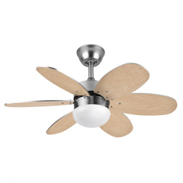 Ventilador Dc Alves 2xe27 Niquel 6 Aspas Rev. Wengue/haya 41x85d C/ Remoto Y Temporizador
