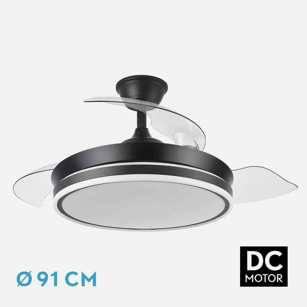 Ventilador de Techo Bayomo 72w 6120lm Negro 3 Aspas Despegable motor Dc