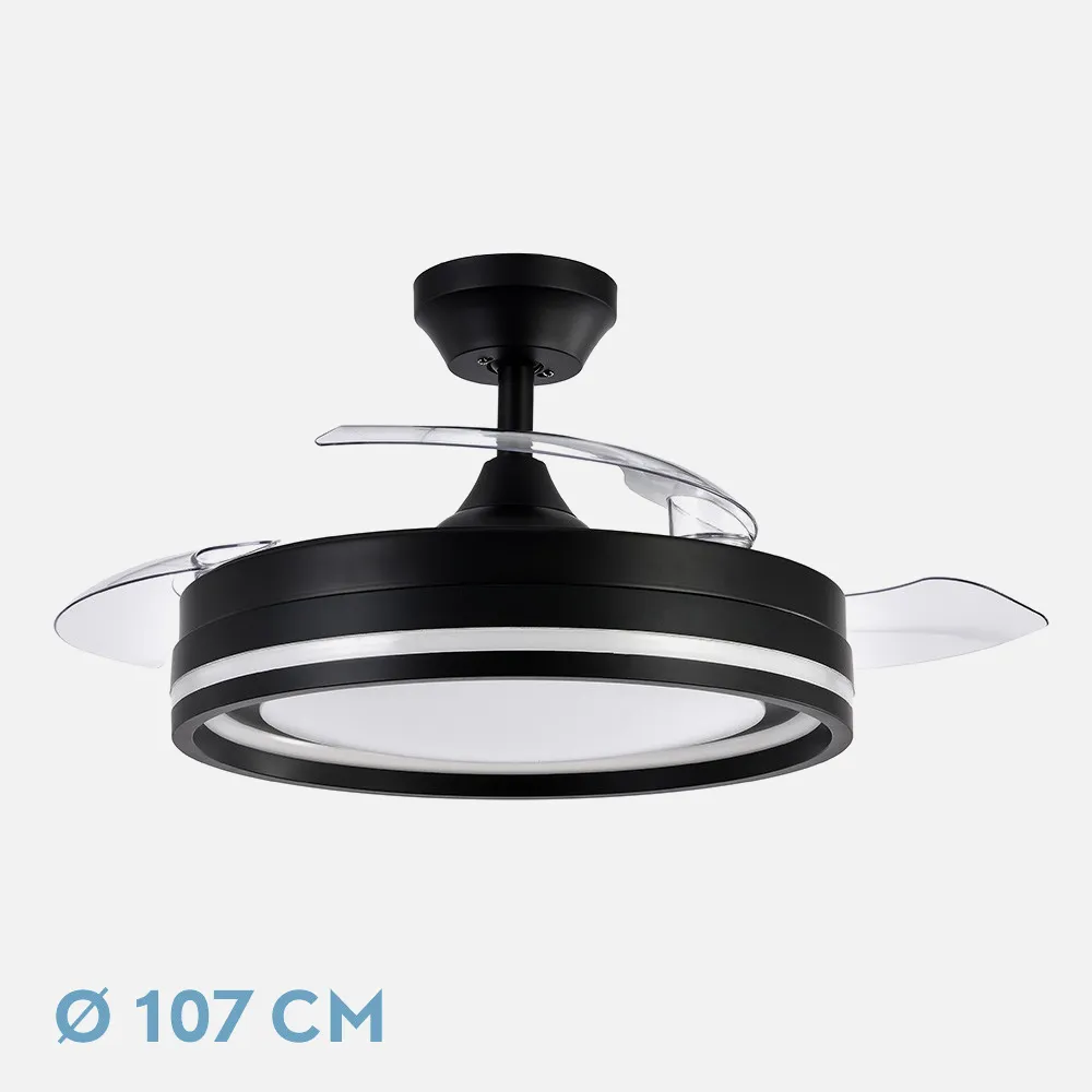 Ventilador Dc Cerrato Negro 72w 3aspas Desplegables 107d 7200lm 6vel 3000k,4500k,6000k, Re