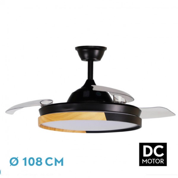 Ventilador Dc Emperador 72w Negro/haya 3aspas Desplegables 106d 7200lm 3000-4000-6000k Rem