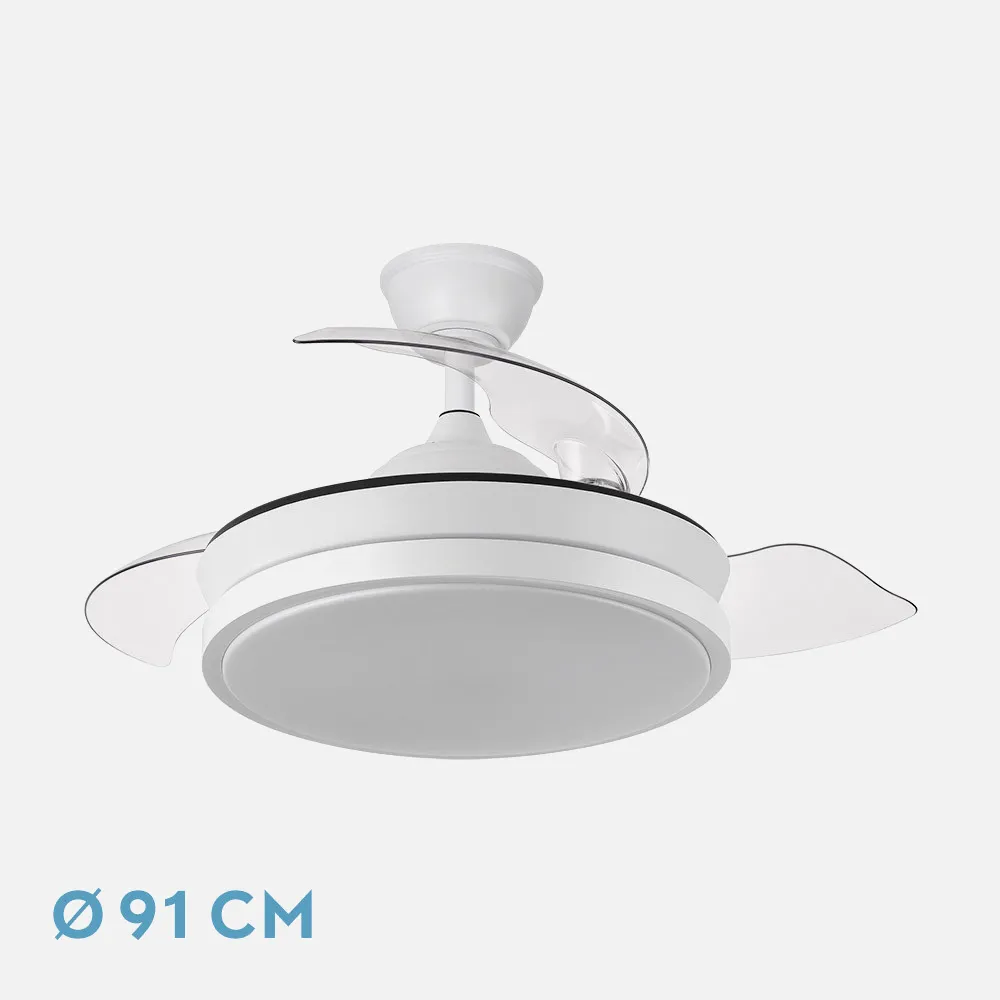Ventilador DC Escorpión Mini Blanco LED 91 cm Retráctil 6980 lm