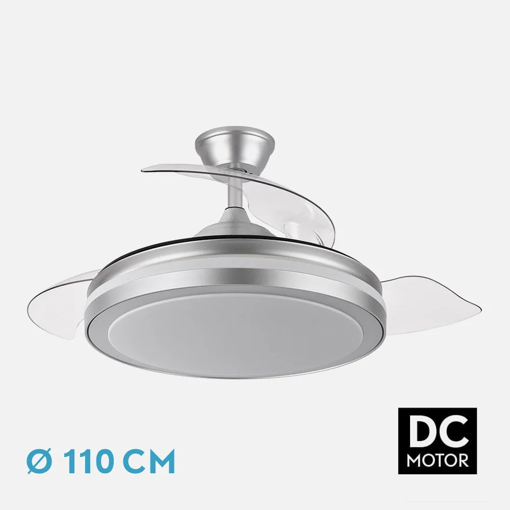 Ventilador Dc Esparta Plus 72w 6120lm Plata 107d 3aspas Desp.3000-4000-6000k Remoto+ Tempo