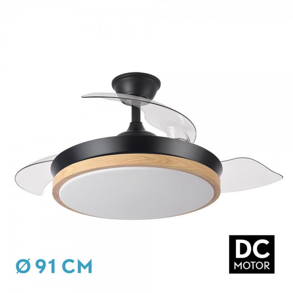 Ventilador de Techo Dc Evros Negro haya 72w 6120lm 91d 3aspas Desplegables 3000-4000-6000k