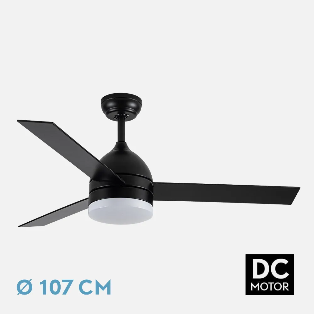 Ventilador DC Legio Negro 107cm LED 26W 2950Lm Aspas Negro/Roble con Mando y Temporizador