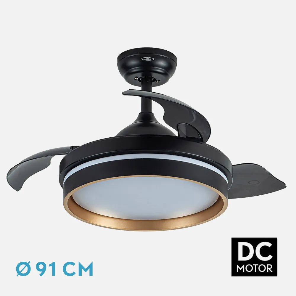 Ventilador Dc Nalon 48w Negro/oro 3aspas 91d 4800lm 6vel 3000k,4500k,6000k Remoto+memoria+