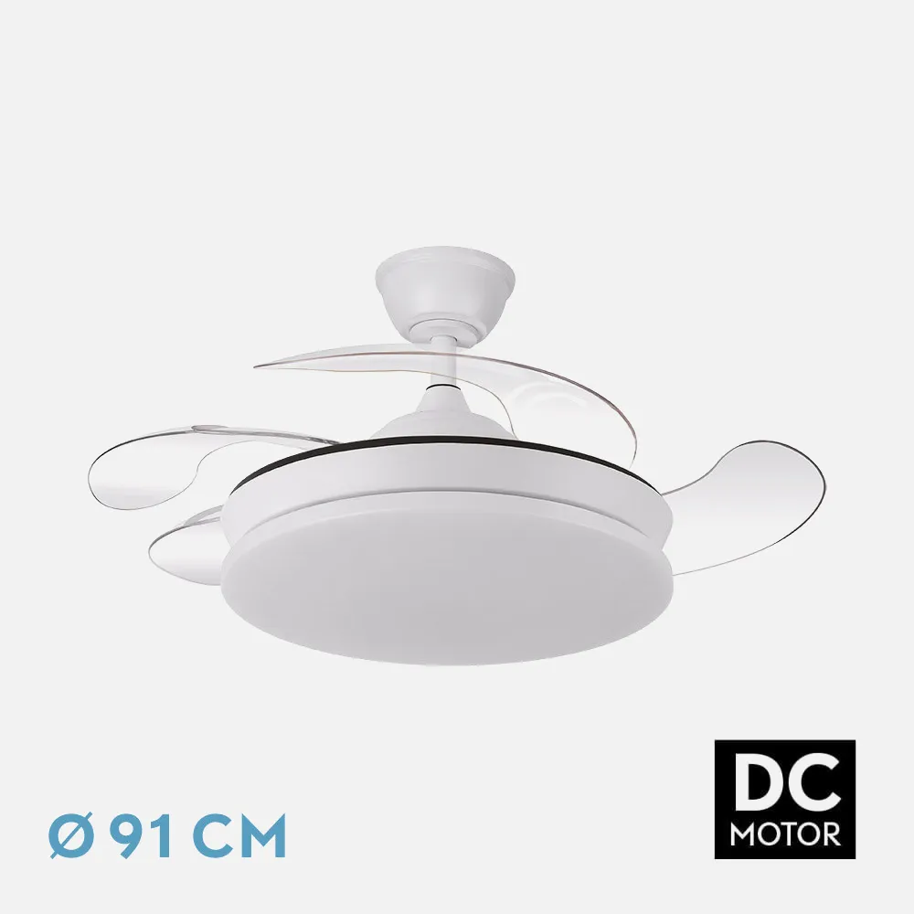 Ventilador DC Tridente Mini 59W Blanco 91cm LED 6980Lm con Mando y Temporizador