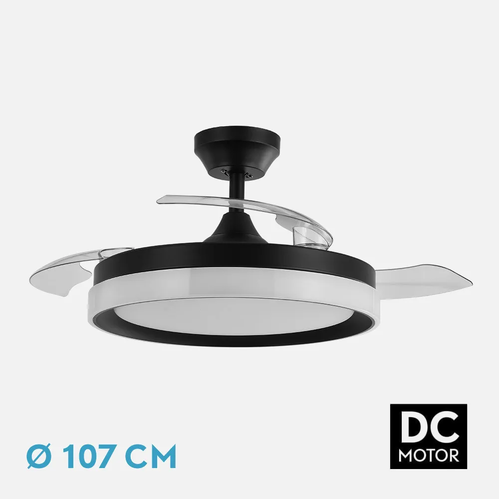Ventilador Dc Zenit Negro 72w 3aspas Desplegables 107d 7200lm 6vel 3000k,4500k,6000k, Remo