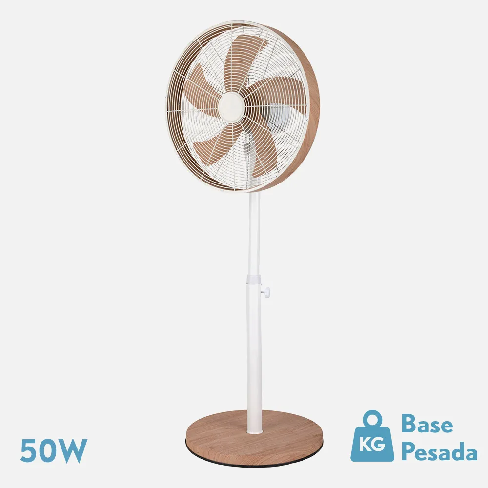 Ventilador De Pie Alcañiz Blanco haya 3 vel 50w 5 aspas Oscilante Y Rotatorio Regx45x37cm