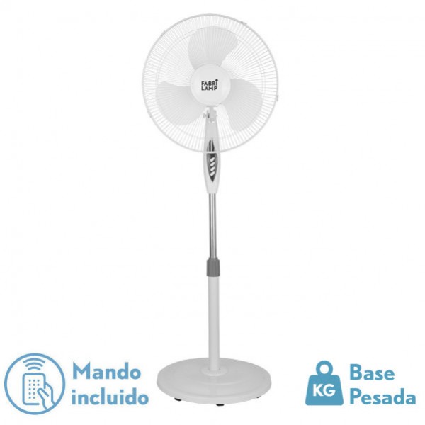 Ventilador De Pie Bise Blanc 3 Vel 45w Regx43x40cm Oscilante 3 Aspas Blancas C/remoto Y Te