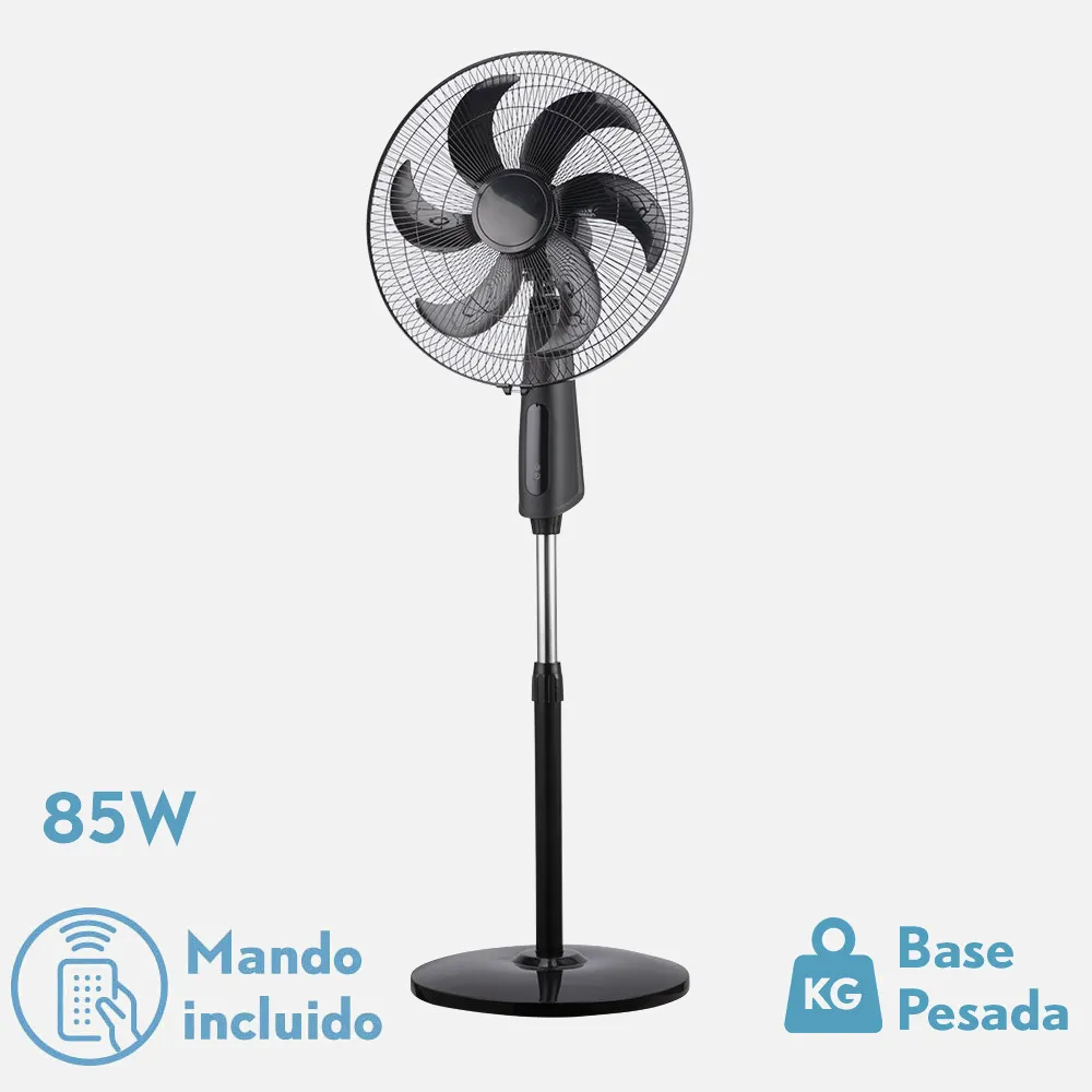 Ventilador De Pie Tolon Negro 3 Vel.85w 6aspas Remoto Temporizador 3modos De Aire Regx50x4