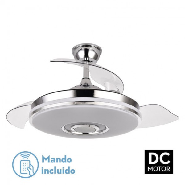 Ventilador Dc Noto 72w 6117lm Cromo 3asp.desp.108d 3 Colores+rgb Bluetooth, Remoto, Memori